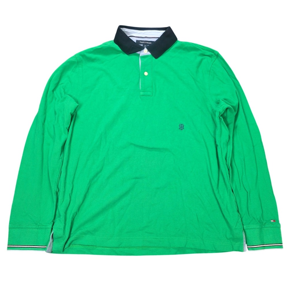 Tommy Hilfiger‎ Long Sleeve Polo Shirt Men's Size L Green Casual Fit Cotton